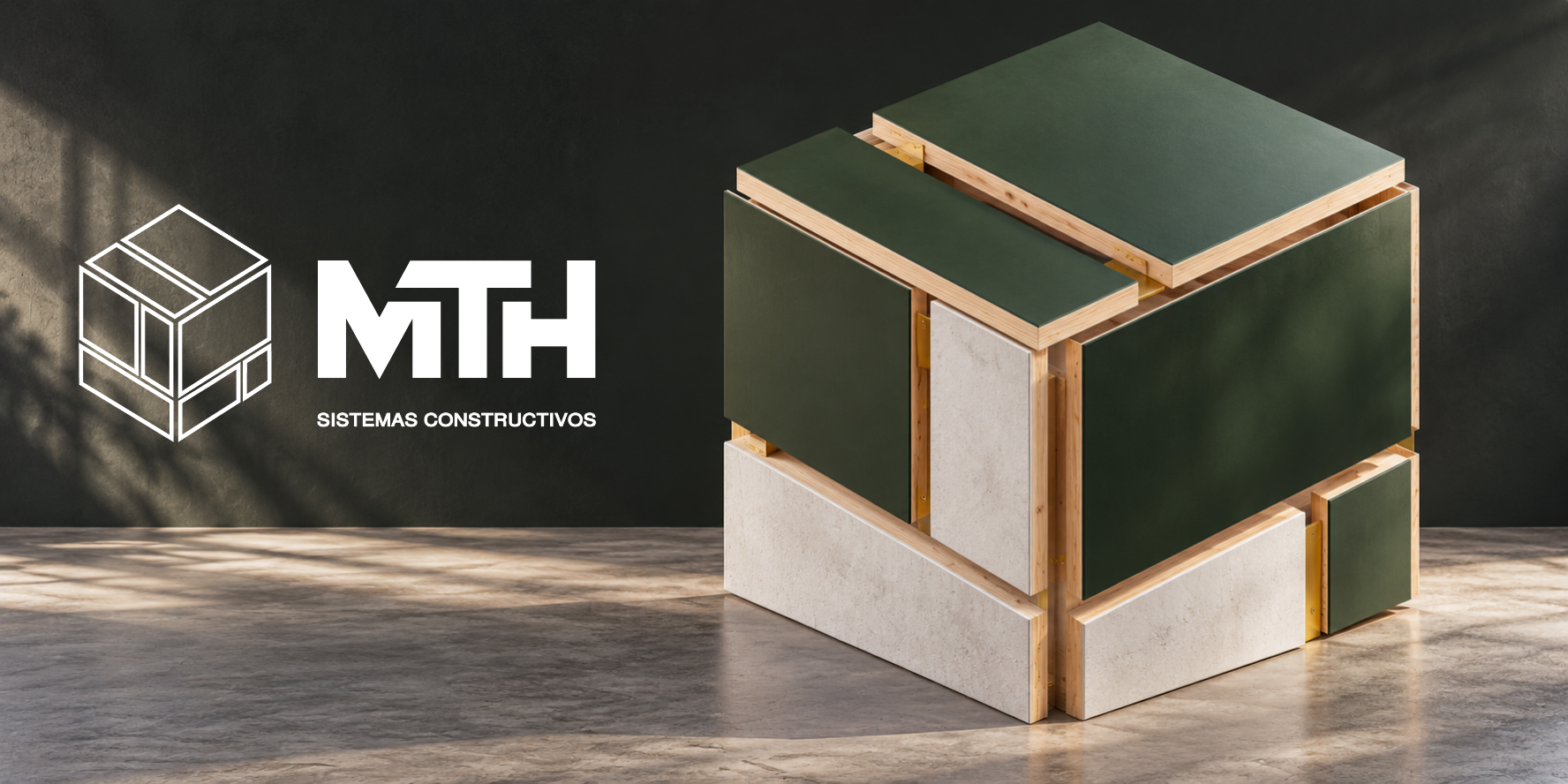 Logo original MTH junto a una escultura conceptual inspirada en sus paneles