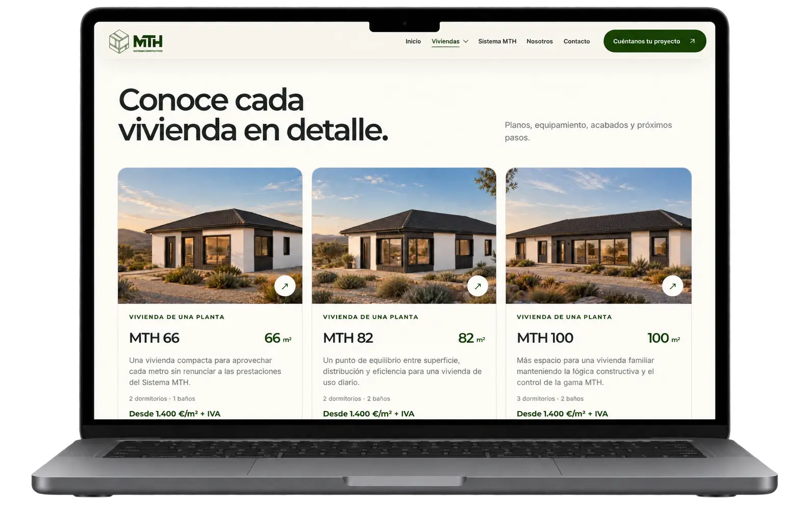 Presentación de viviendas en la web de MTH Construcciones