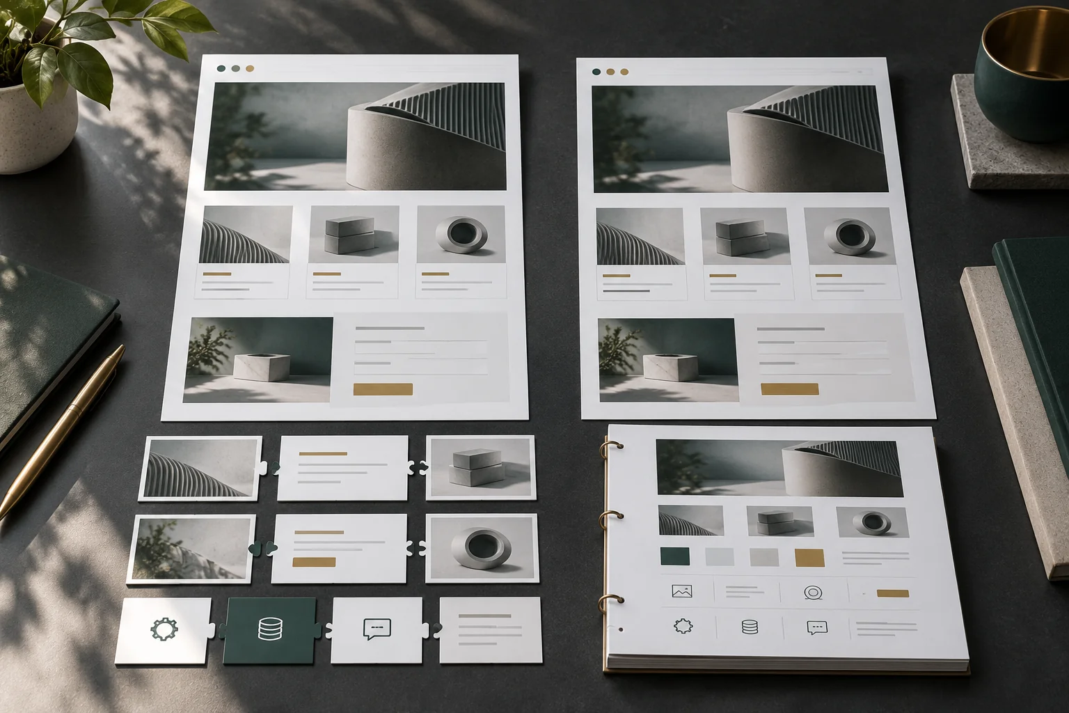 Dos propuestas de una misma web con componentes modulares y una hoja de diseño integrada.